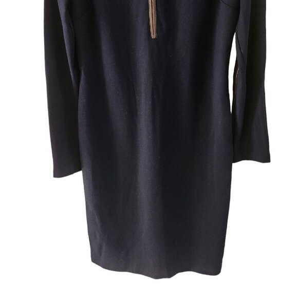 Ralph Lauren Mock Neck Navy Blue Dress Long Sleeve Lamb Leather Trim Half Zip 8 - Picture 6 of 10